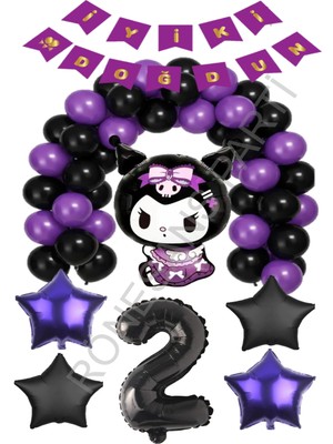 Rönesans Parti Rönesans Kuromi Iyiki Doğdun Yazılı Rakam Yıldız Folyo ve Latex Balon Seti Yaş-2