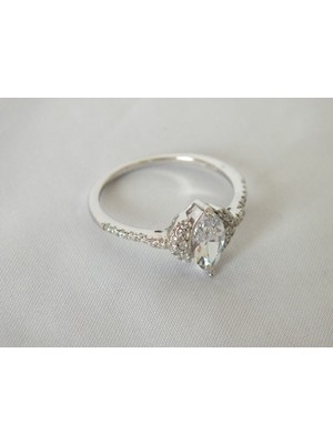 Marmaris Jewellery 925 Ayar Kadın Gümüş Yüzük Tek Taş Elips Damla Formlu Zarif Kadın Model