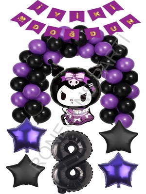 Rönesans Parti Rönesans Kuromi Iyiki Doğdun Yazılı Rakam Yıldız Folyo ve Latex Balon Seti Yaş-8
