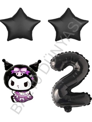 Bal10 Dünyası BAL10 Kuromi Rakam Yıldız Folyo Balon Seti Yaş-2