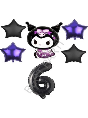 Best Parti Best Kuromi Rakam Mor-Siyah Yıldız Folyo Balon Seti Yaş-6