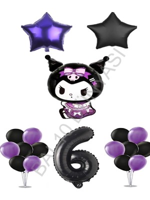 Bal10 Dünyası BAL10 Kuromi Standlı Rakamlı Yıldızlı Doğum Günü Parti Seti Yaş-6