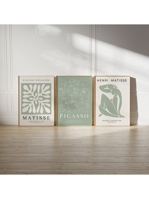 Pam Studio Matisse ve Picasso Minimalist Sanat Poster Seti – Yeşil Tonlarda 3’lü Modern Duvar Dekoru