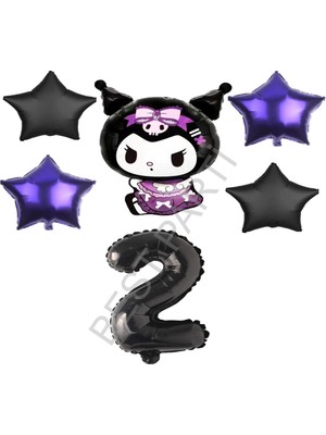 Best Parti Best Kuromi Rakam Mor-Siyah Yıldız Folyo Balon Seti Yaş-2