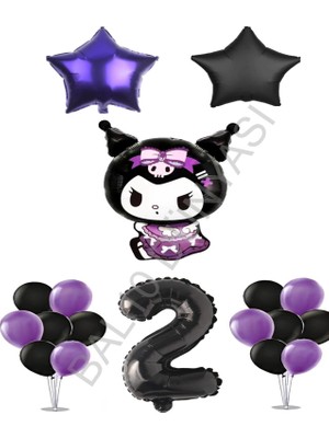 Bal10 Dünyası BAL10 Kuromi Standlı Rakamlı Yıldızlı Doğum Günü Parti Seti Yaş-2