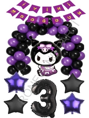 Rönesans Parti Rönesans Kuromi Iyiki Doğdun Yazılı Rakam Yıldız Folyo ve Latex Balon Seti Yaş-3