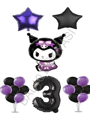 Bal10 Dünyası BAL10 Kuromi Standlı Rakamlı Yıldızlı Doğum Günü Parti Seti Yaş-3