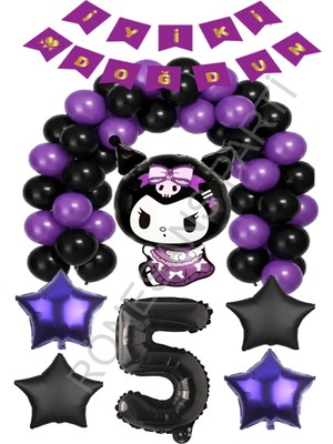 Rönesans Parti Rönesans Kuromi Iyiki Doğdun Yazılı Rakam Yıldız Folyo ve Latex Balon Seti Yaş-5