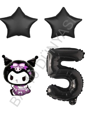 Bal10 Dünyası BAL10 Kuromi Rakam Yıldız Folyo Balon Seti Yaş-5