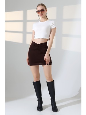 Lubiti Sandy Kumaş Içi Astarlı Ön Büzgülü Mini Etek/46 cm Boy