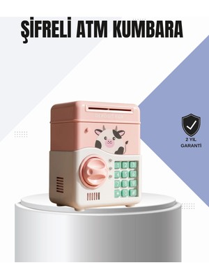 Pembe Elektronik Şifreli Otomatik Para Çeken Atm Kumbarası ( Lisinya )
