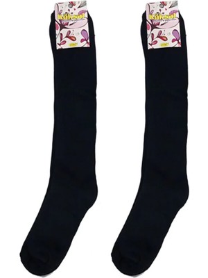 2 Adet Uzun Şardonlu Havlu Kalın Diz Altı Çorap Siyah Renk