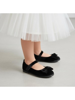 Gala Stil Gala Önü Fiyonklu Kadife Çocuk Babet