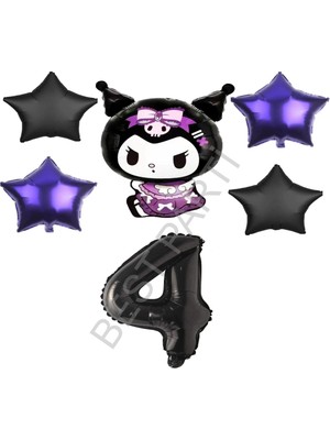 Best Parti Best Kuromi Rakam Mor-Siyah Yıldız Folyo Balon Seti Yaş-4