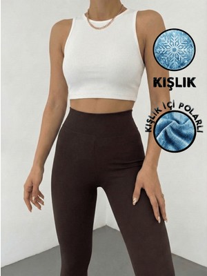 Balta Collection Kadın Kahverengi Kışlık Içi Polarlı Yüksek Bel Toparlayıcı Korseli Interlok Çelik Örme Tayt Iç Göstermez