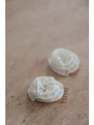 İstoria Bridal Beyaz Gül& Gold Toka, Gül Pin Toka, Nikah Saç Aksesuarı,nişantokası