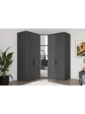 Pita Grey 5 Kapılı Köşe Gardırop