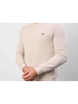 Lacoste Bisiklet Yaka Bej Dar Kesim Sweatshirt