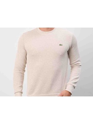 Lacoste Bisiklet Yaka Bej Dar Kesim Sweatshirt