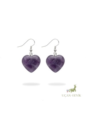 Doğal Ametist Kalpli Küpe – Şifa ve Enerji Taşı, Altın Kaplama Zarif Takı