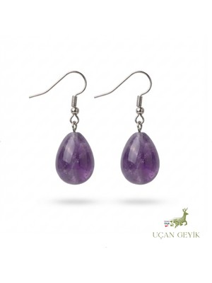 Doğal Ametist Damla Küpe – Şifa ve Enerji Taşı, Zarif Kadın Takı, Mor Kristal Tasarım