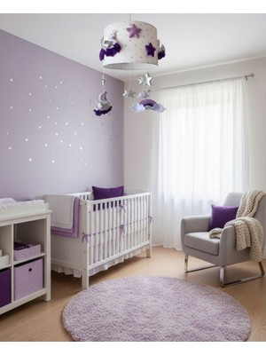 Leo Baby Room Kuğu Oyuncaklı Mor Gümüş Renkli Bebek Çocuk Odası Tasarım Aydınlatma Avize