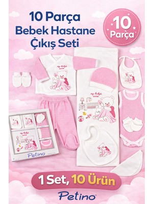 Petino 10'lu Yenidoğan Hastane Çıkış Seti – Yorganlı, Ayı Nakışlı, Kız Bebek için Hediyelik
