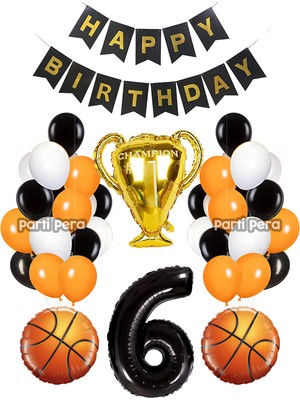 Parti Pera Basketbol Temalı Doğum Günü Balon Seti Basketbol Baskılı Balon Rakam Basketbol Topu Folyo Balon