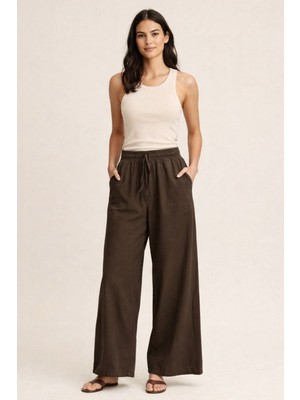 Mg Giyim Kadın Bol Paça Beli Lastikli Pantolon - Rahat Kalıp