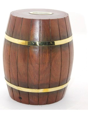 İntora Pirinç Ahşap Fıçı Kumbara 18 cm