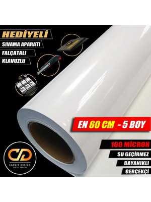 Jansın Home Parlak Beyaz Mutfak Dolap Tezgah Beyaz Eşya ve Mobilya Kaplama Yapışkanlı Folyosu 60 cm En 5 Ebat Boy