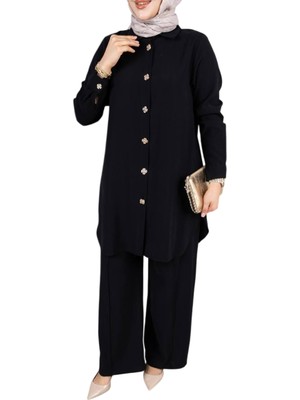 Elif Artar Kadın Düğme Detaylı Tunik Pantolon Takım – Şık Tesettür Kombin