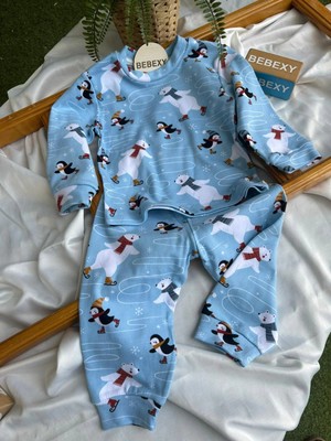 bebexy Buz Pateni Yapan Ayı Pijama Takımı Mavi
