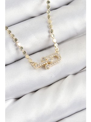 Lowell Home Pirinç Zirkon Taşlı Tifany Model Ezme Zincir Gold Renk Kadın Kolye