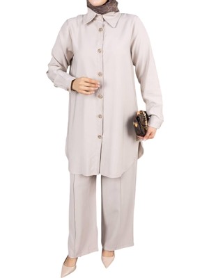 Elif Artar Kadın Düğme Detaylı Tunik Pantolon Takım – Şık Tesettür Kombin