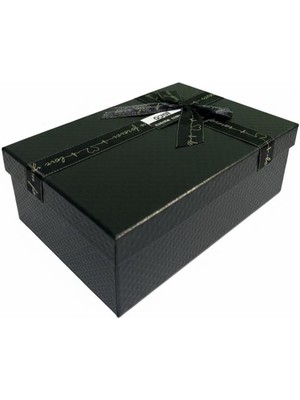 abnturk 1 Adet Kabartmalı Mat Siyah Deri Görünümlü Dikdörtgen Hediye Kutusu 20.5X13.5 cm 089