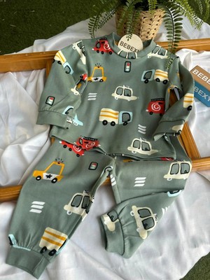 bebexy Araba Desenli Pijama Takımı Yeşil