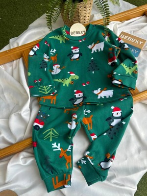 bebexy Çam Ağaçlı Hayvan Desenli Pijama Takımı Yeşil