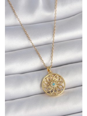 Lowell Home 316L Çelik Gold Renk Zincr Mavi Taşlı Lotus Model Kadın Kolye