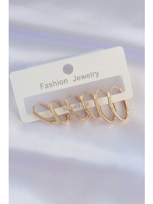 Lowell Home Pirinç Gold Renk Ince Oval Küpe Seti
