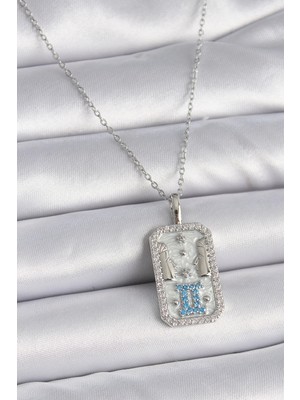 Lowell Home 316L Çelik Gümüş Renk Zincir Ikizler Burcu Zirkon Taşlı Kadın Kolye