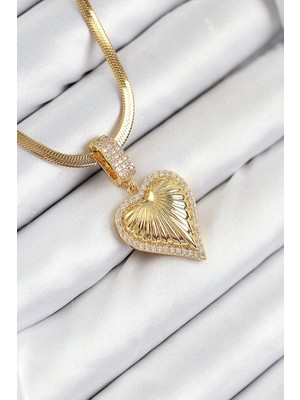 Lowell Home 316L Çelik Zirkon Taşlı Kalp Model Gold Renk Kadın Kolye