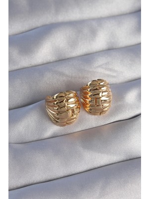 Lowell Home Pirinç Gold Renk Tırtıklı Minimal Bombeli Tasarım Küpe