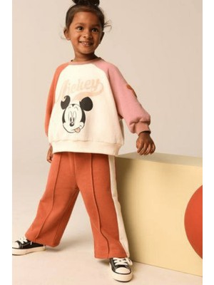 Magu Kız Çocuk Pamuklu Ekru Baskılı Sweatshirt ve Tarçın Rengi Eşofman Takım