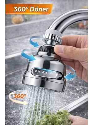 Lowell Home 3 Modlu 360 Derece Döner Krom Musluk Başlığı Su Tasarruflu Mutfak Çeşme Evye ve Lavabo Batarya Ucu