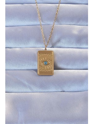 Lowell Home 316L Altın Renk Işlemeli Nazarlı Göz Model Vintage Kolye