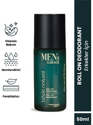 Bade Natural Men's Garage Roll On Deodorant Ferahlatıcı ve Ter Kokusunu Önleyici 50 ml