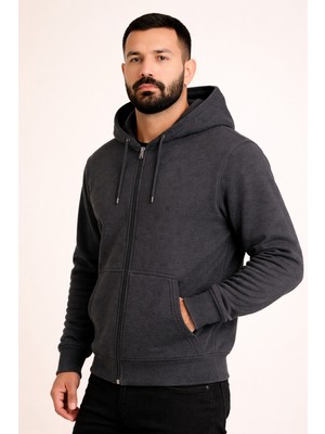 Justas Erkek Füme Kapşonlu Fermuarlı Üçiplik