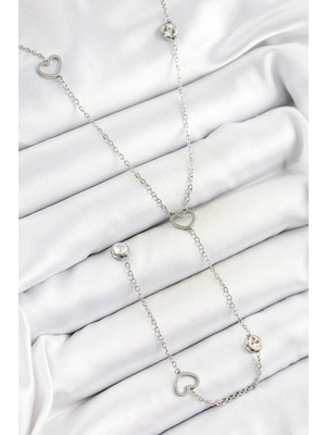 Lowell Home 316L Çelik Zirkon Taşlı Kalp Figürlü Y Model Gümüş Renk Kadın Kolye