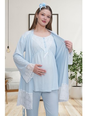 Alec Lingerie Mecit 6203 Mavi Sabahlıklı Lohusa Pijama Takımı